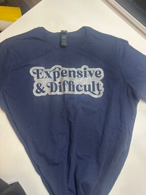 Gildan Navy Graphic Tee with Silver Glitter Text